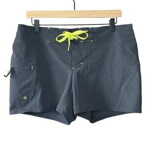 Women's 12 Athleta Clearwater Board Shorts Gray Yellow 2 Zip Pocket Tie Beach